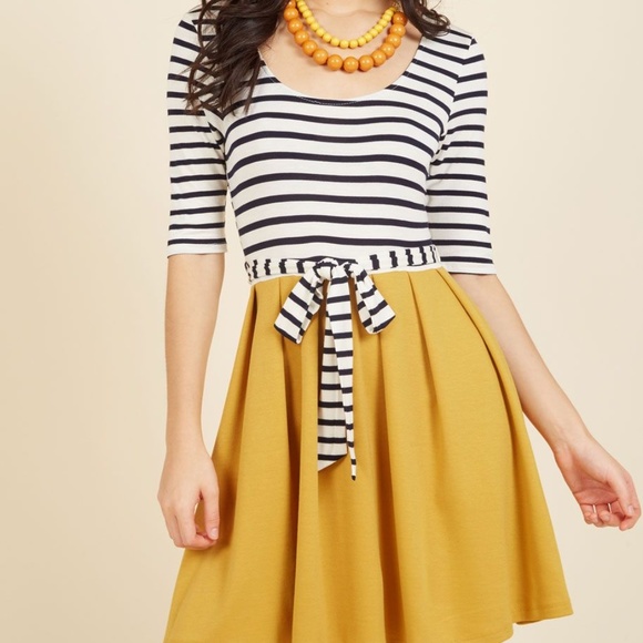Modcloth Dresses & Skirts - Modcloth Striped Dress in Navy & Marigold